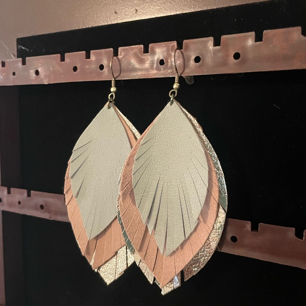 Elegant Silver and Tan Leaf Earrings